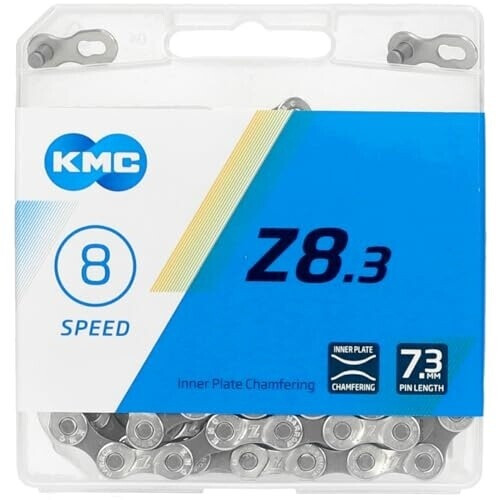 Цепь KMC Z-8.3 для 8 скоростей, 1/2"х3/32 116 звеньев, пин 7.3мм, с замком, серая